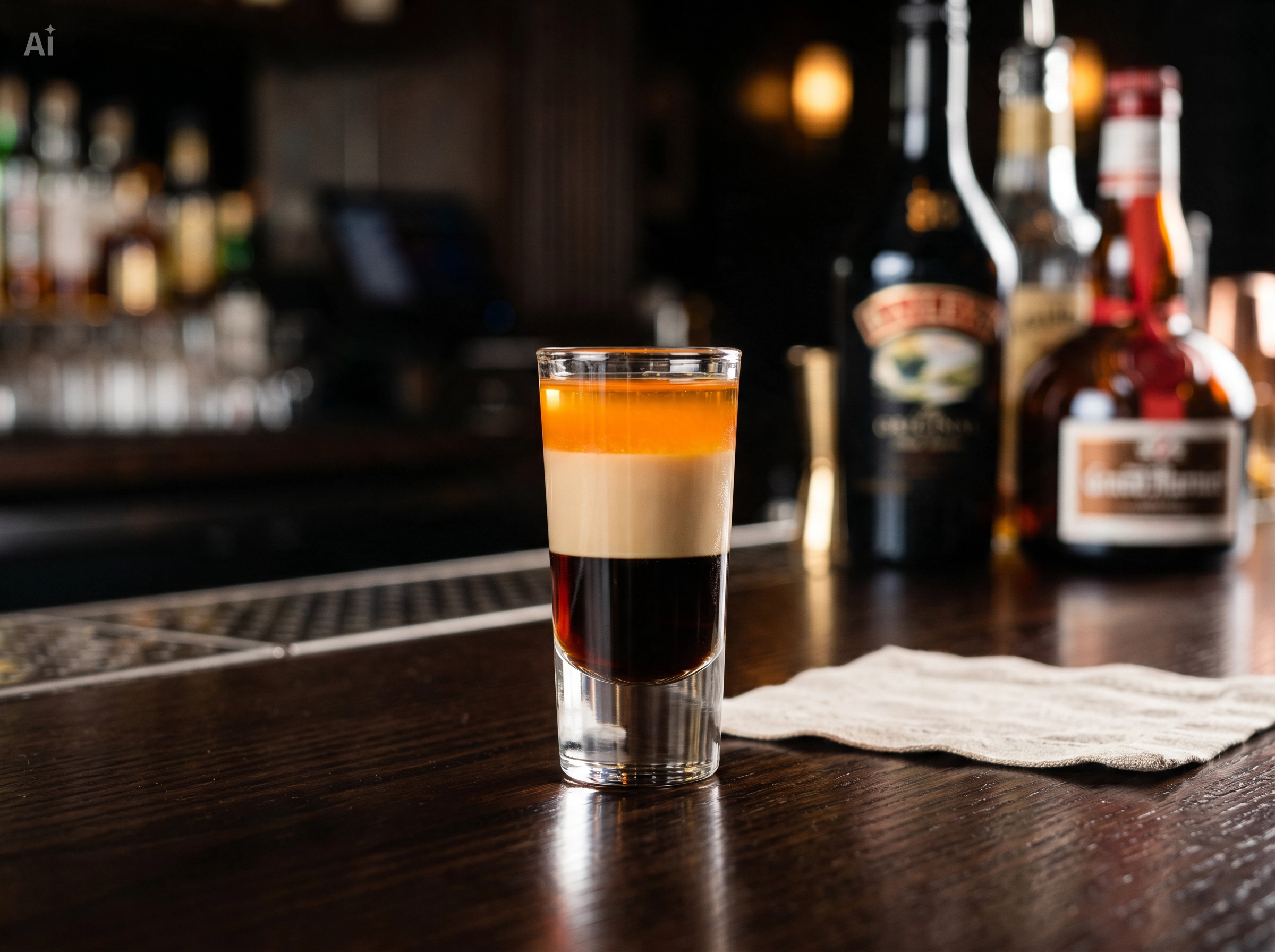 Ilustracion de B-52 servido como bebida de bartender