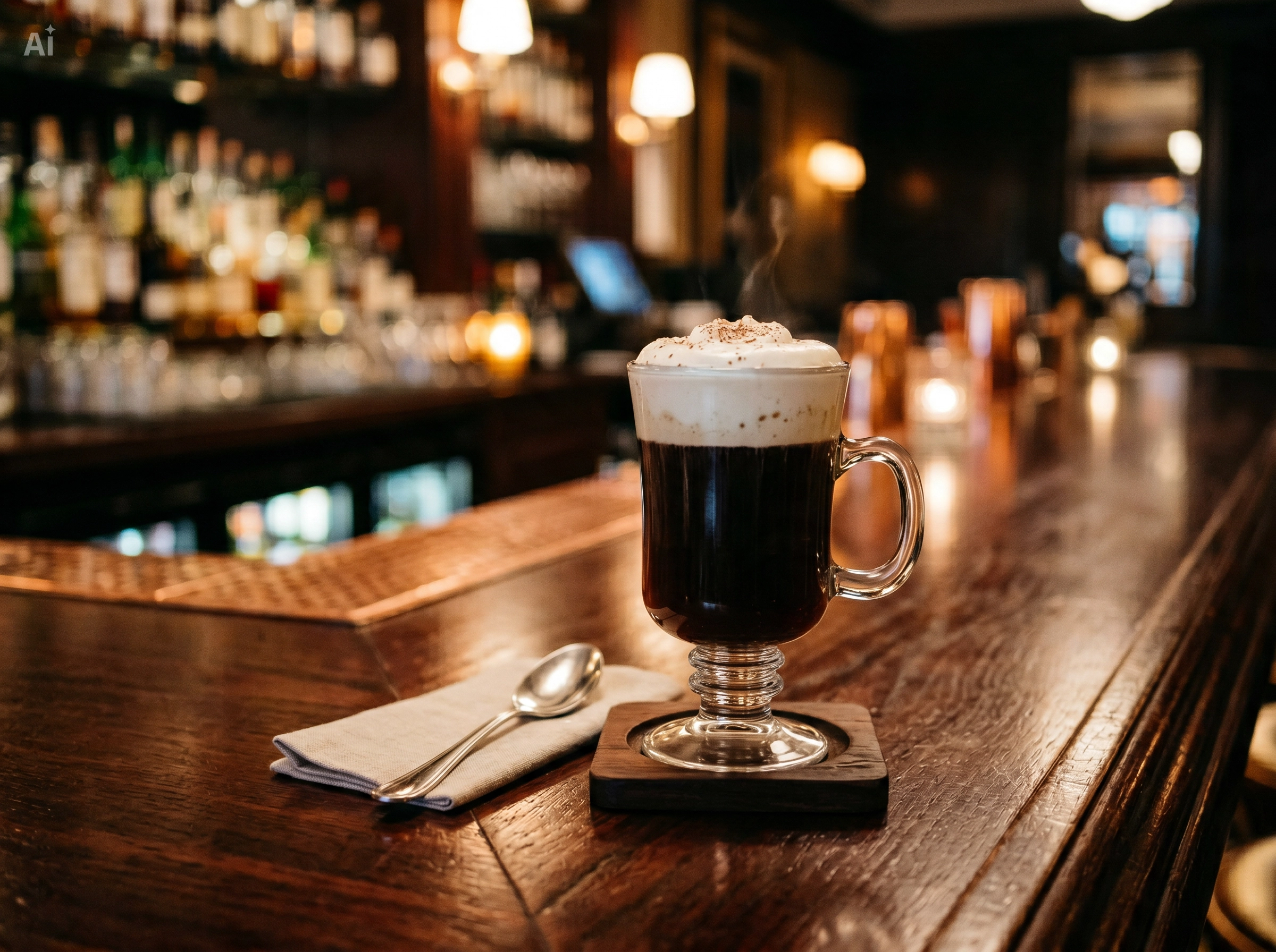 Ilustracion de Irish Coffee servido como bebida de bartender