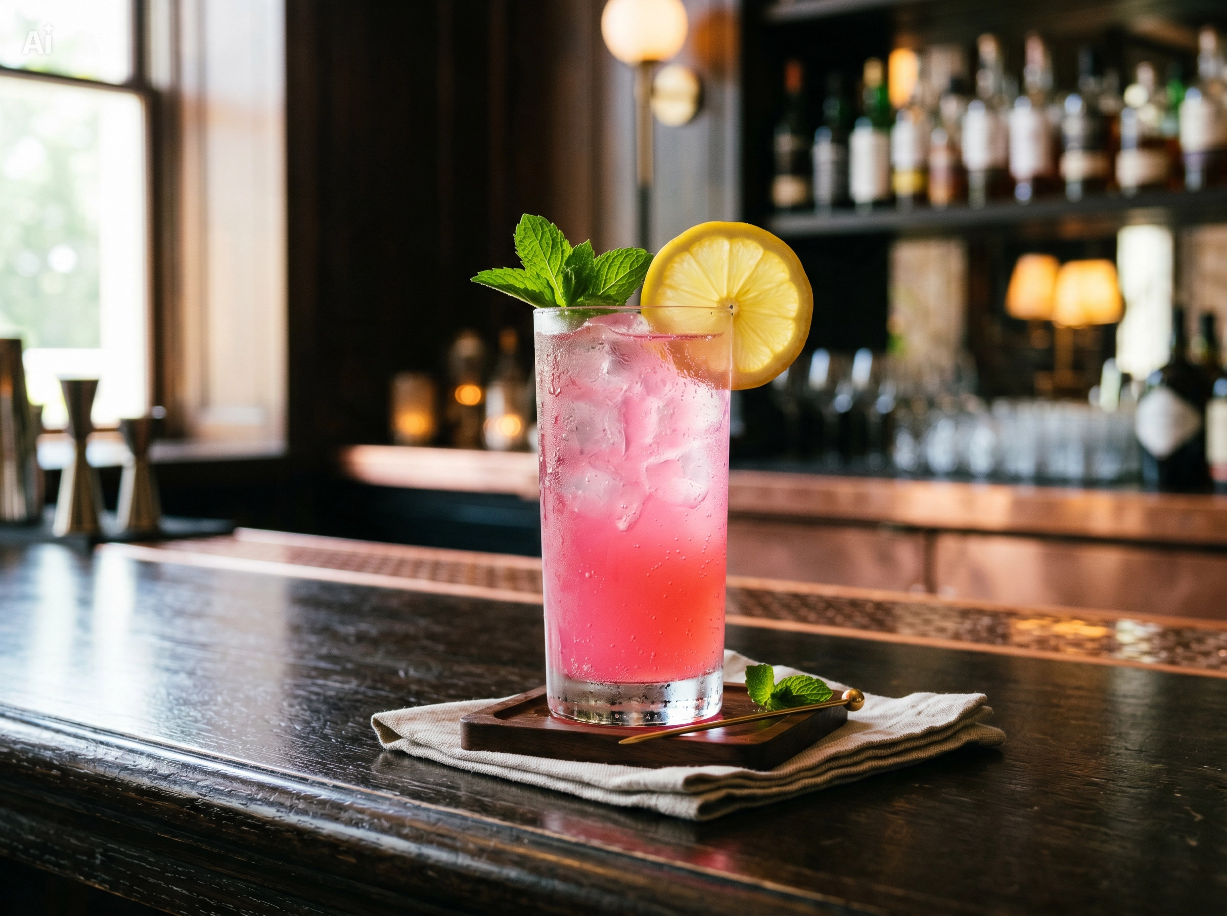 Ilustracion de Pink Lemonade servido como bebida de bartender