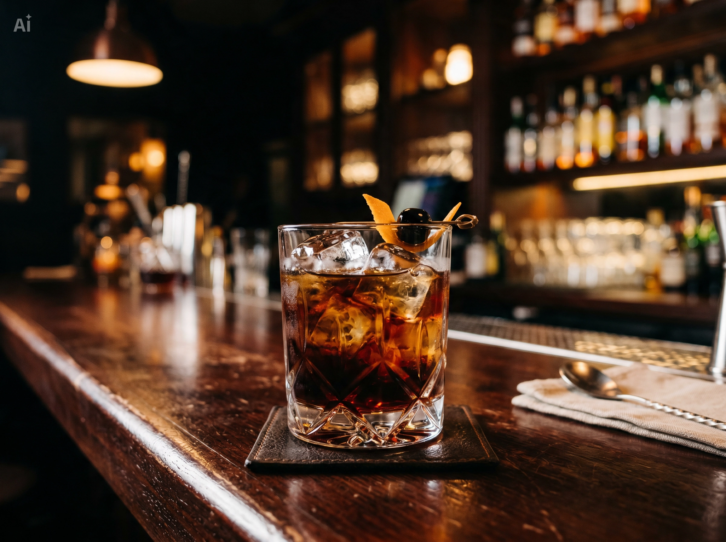 Ilustracion de Ruso Negro servido como bebida de bartender