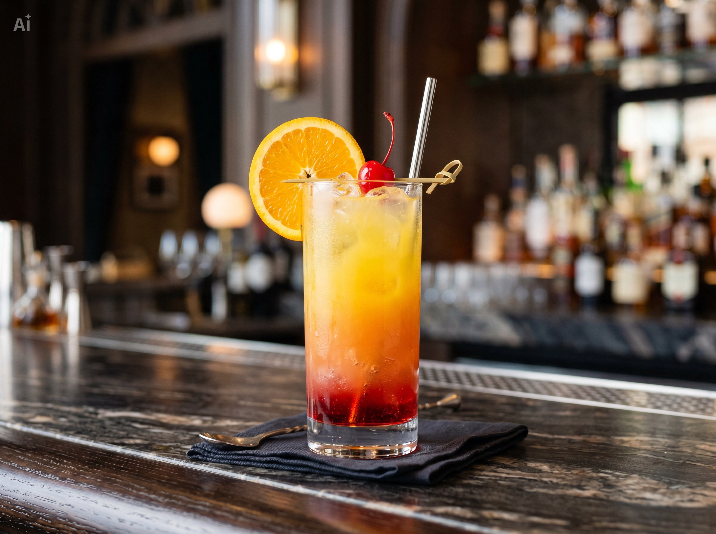 Ilustracion de Tequila Sunrise servido como bebida de bartender