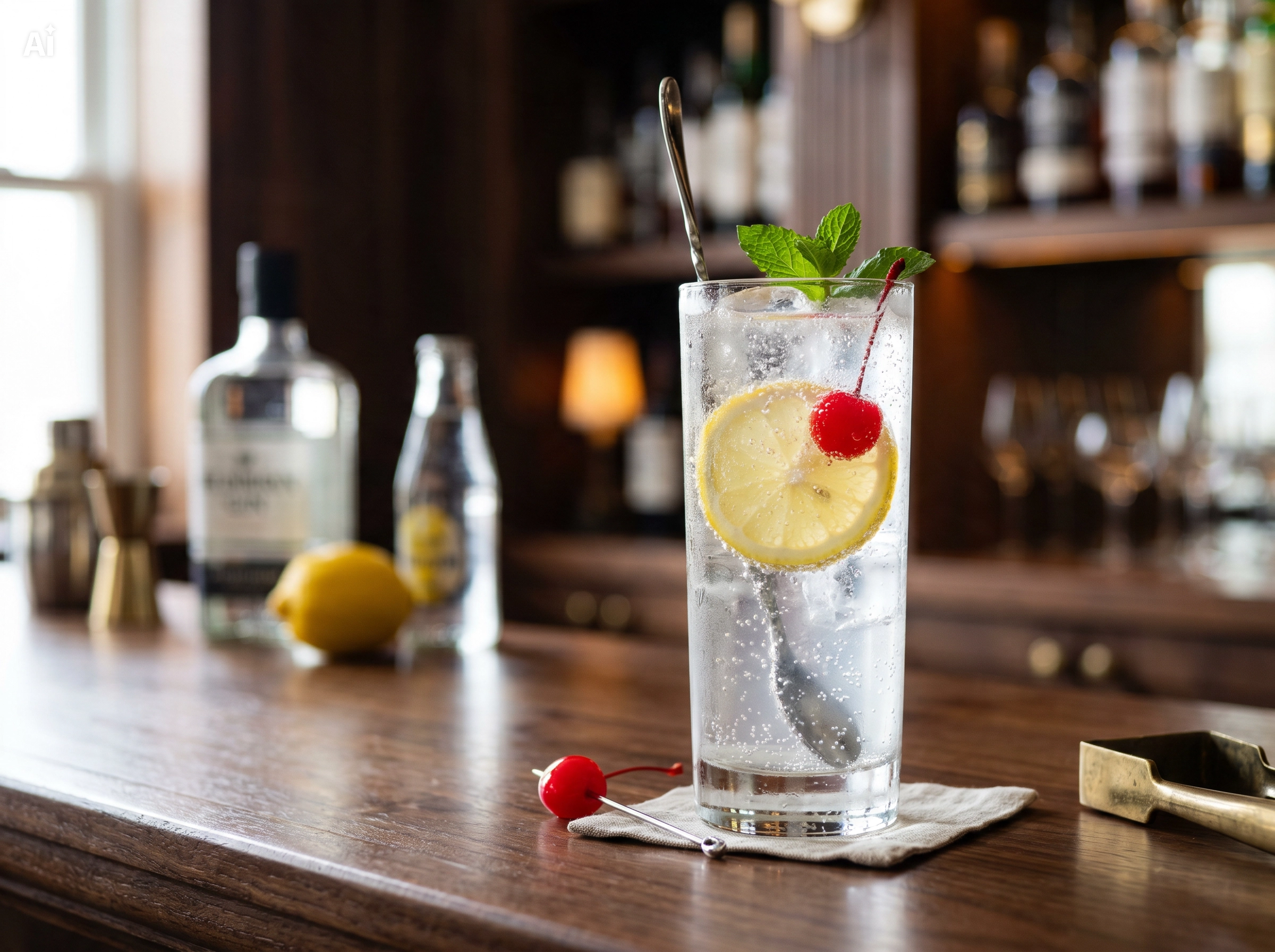 Ilustracion de Tom Collins servido como bebida de bartender