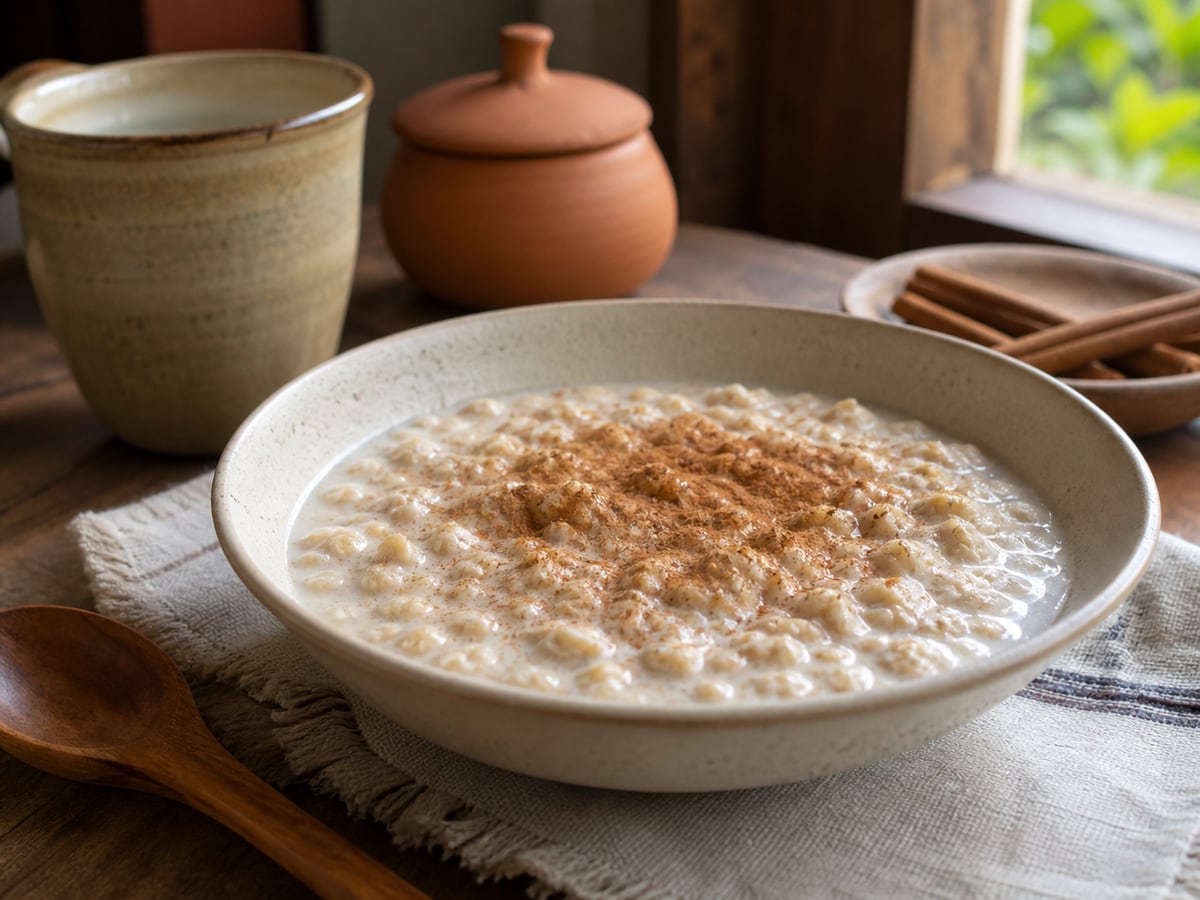 Avena rápida con canela servido en una porción casera con ingredientes visibles