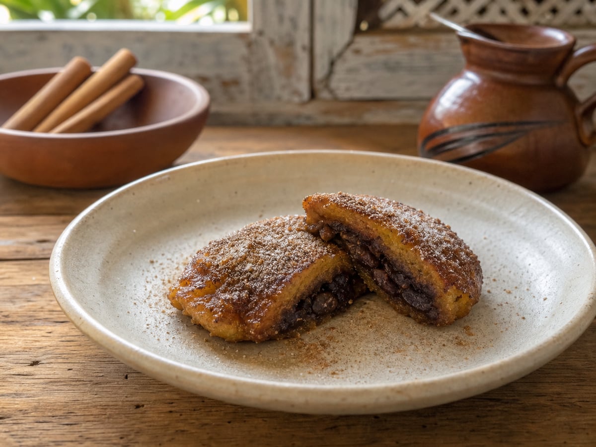 Rellenitos en porción pequeña servido en una porción casera con ingredientes visibles