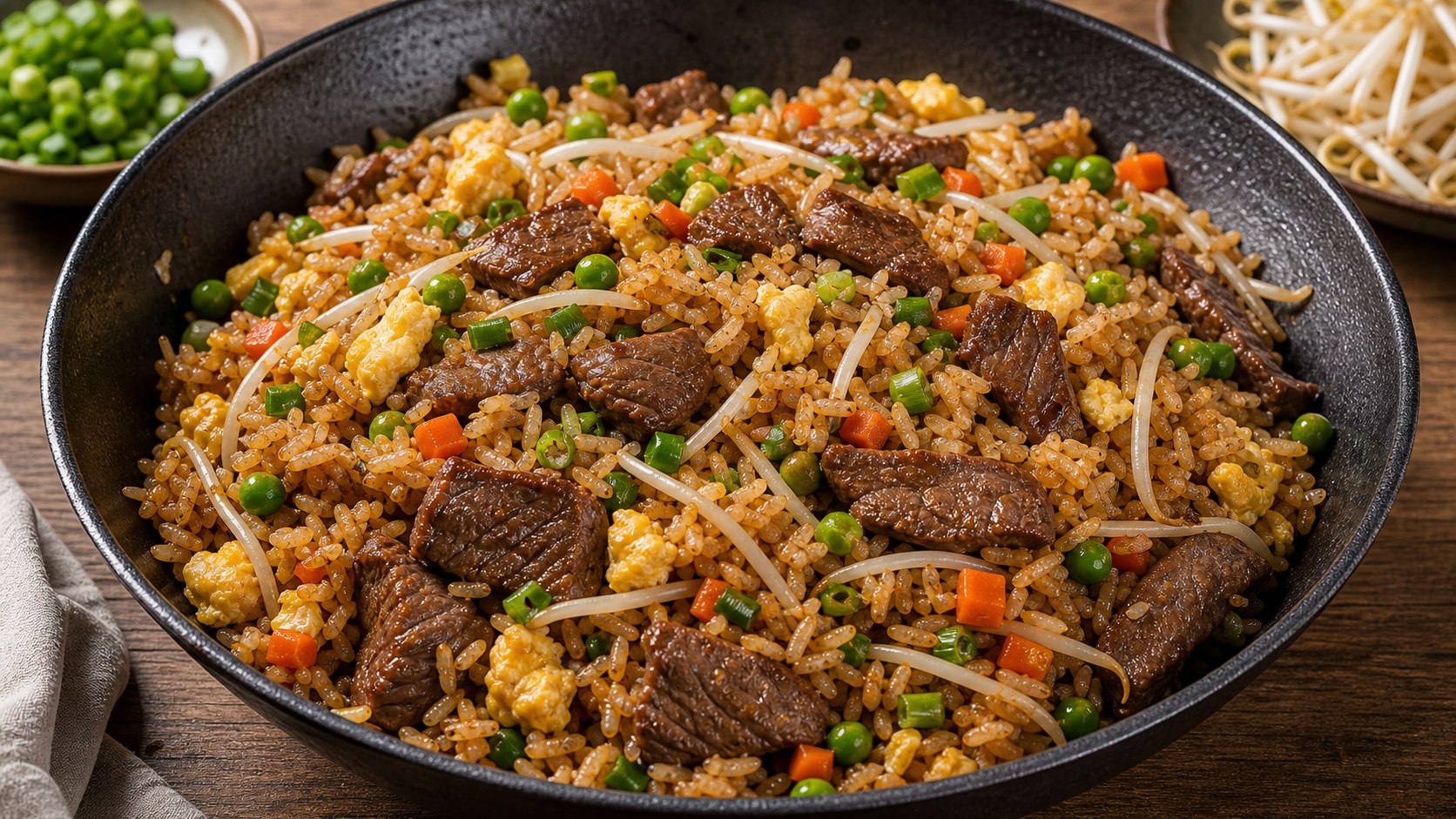 Arroz frito chino con carne y verduras