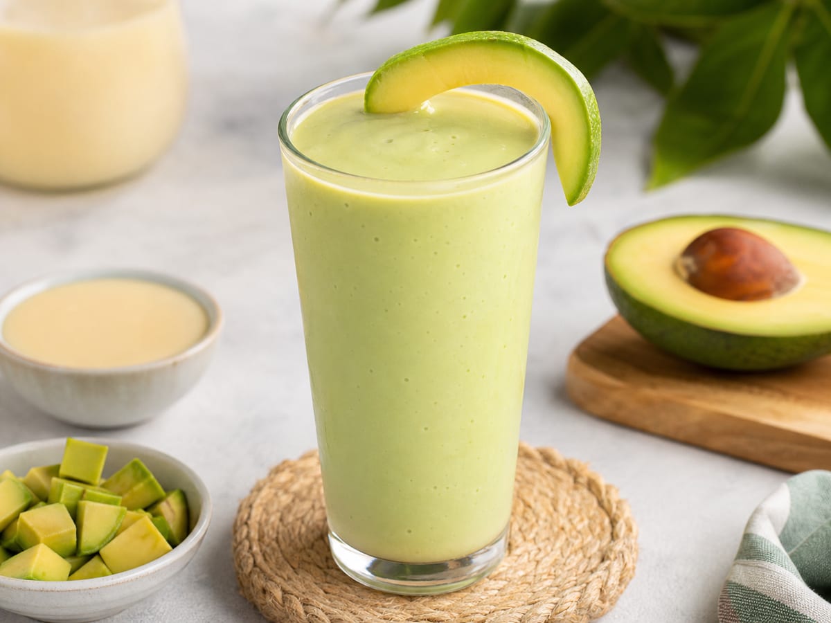 Batido cremoso de aguacate en vaso alto