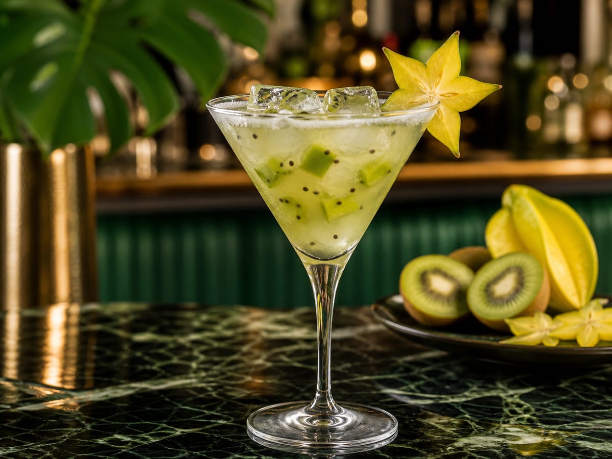 Cóctel de kiwi y carambola en copa