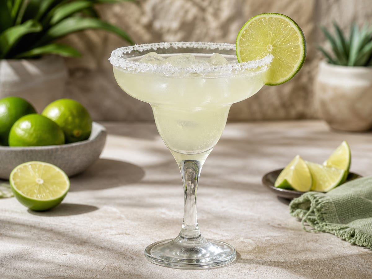 Margarita clásica con borde de sal y limón