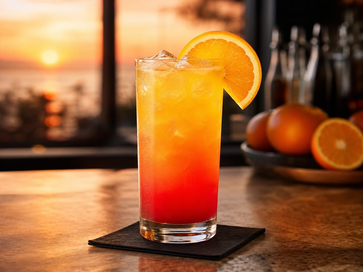 Tequila Sunrise con degradado rojo y naranja