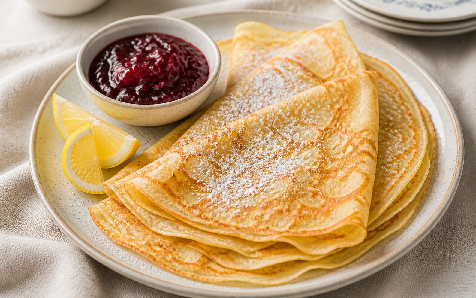 Crepes alemanes apilados con rellenos dulces
