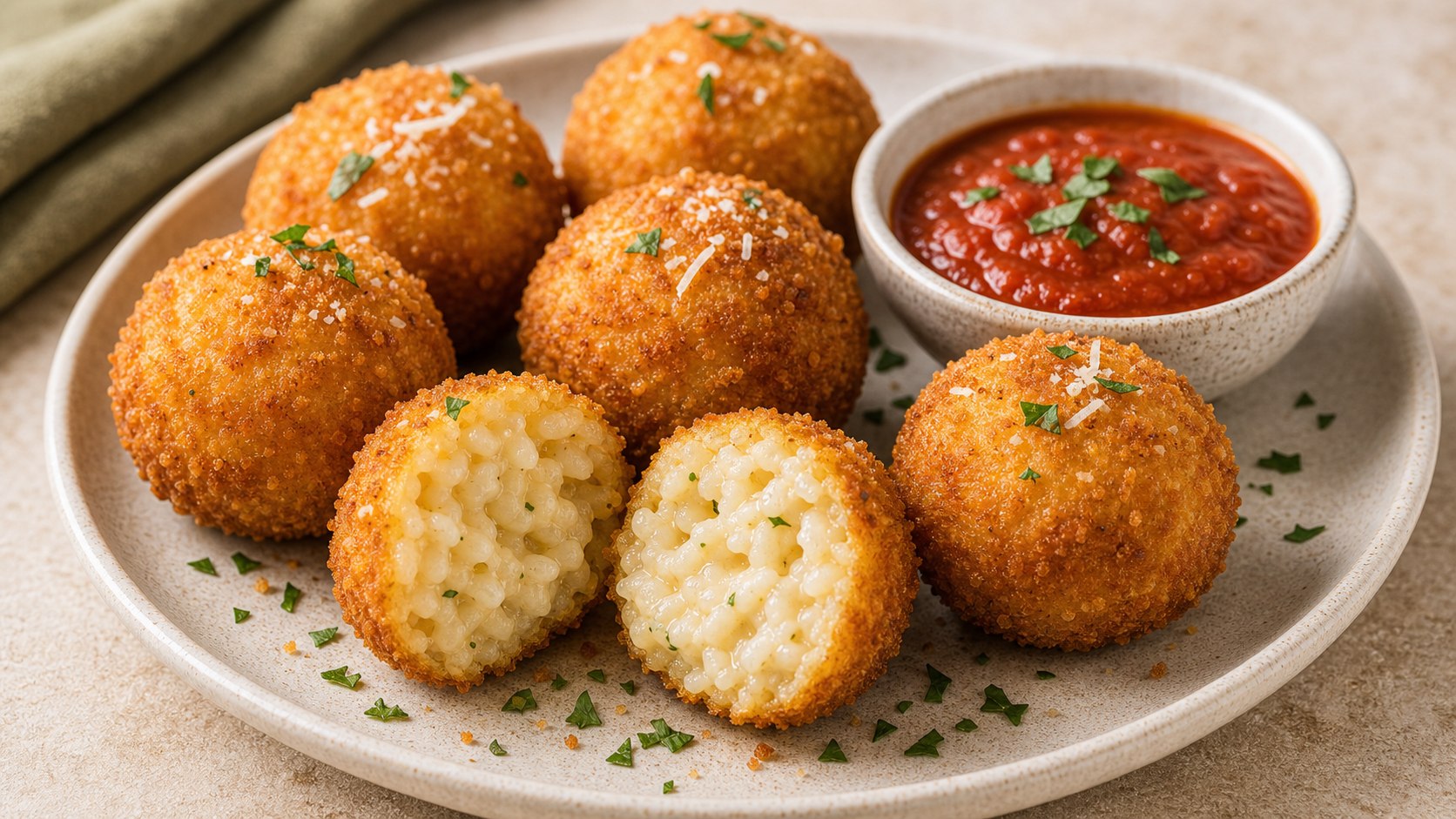 Croquetas doradas de arroz con queso