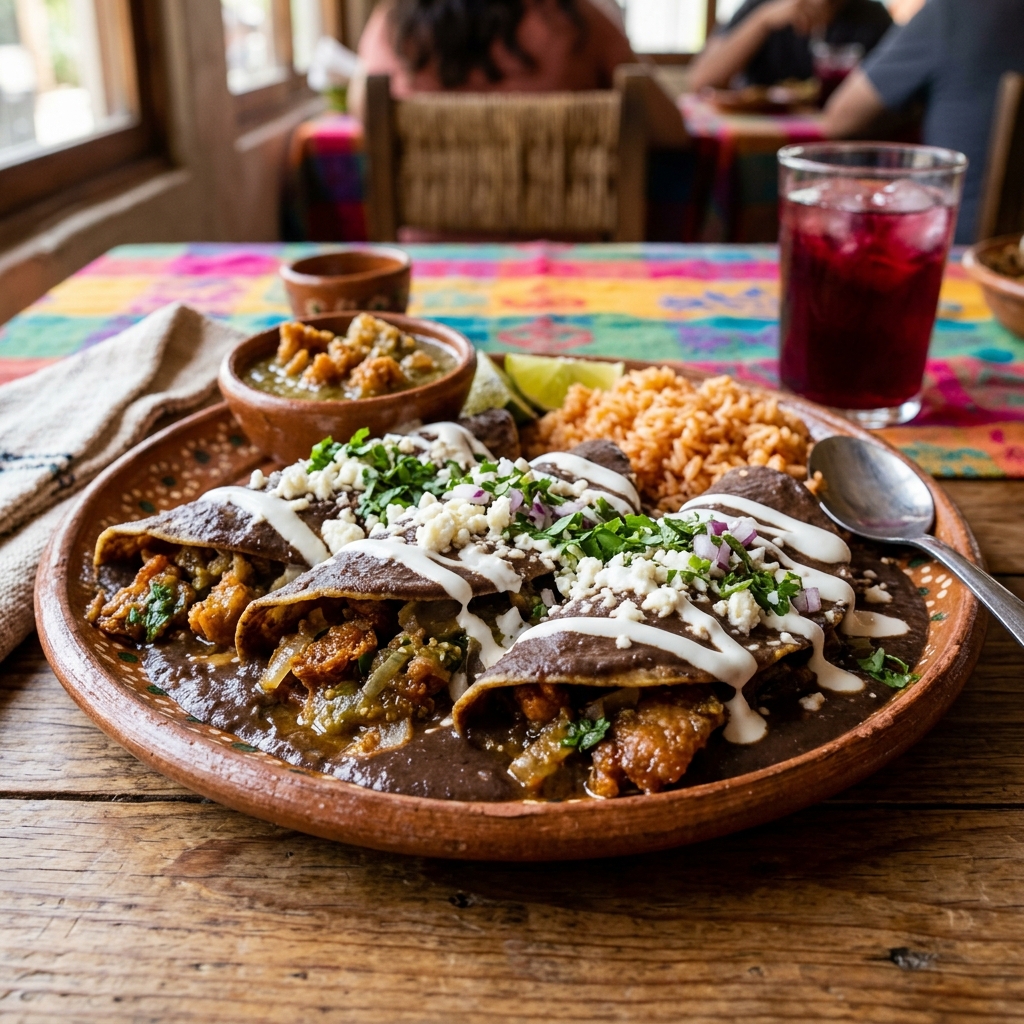 Enfrijoladas de Chicharrón en Chile Verde