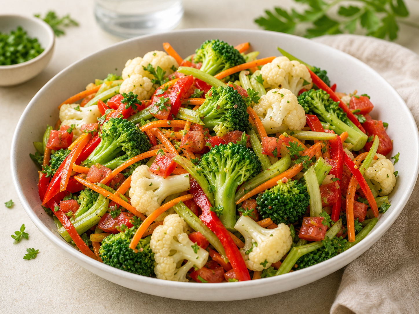 Ensalada primavera con vegetales al dente