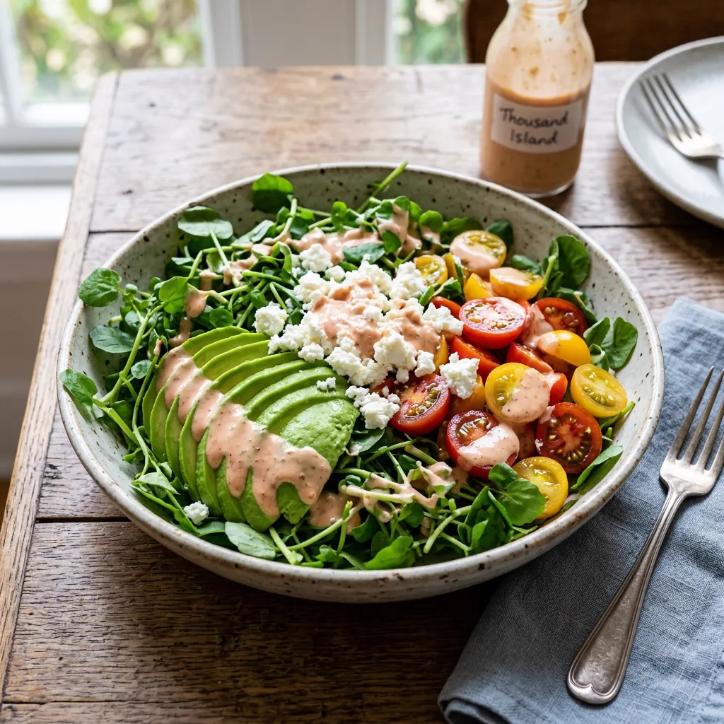 Ensalada verde con aguacate, tomate y queso ricotta desmoronado