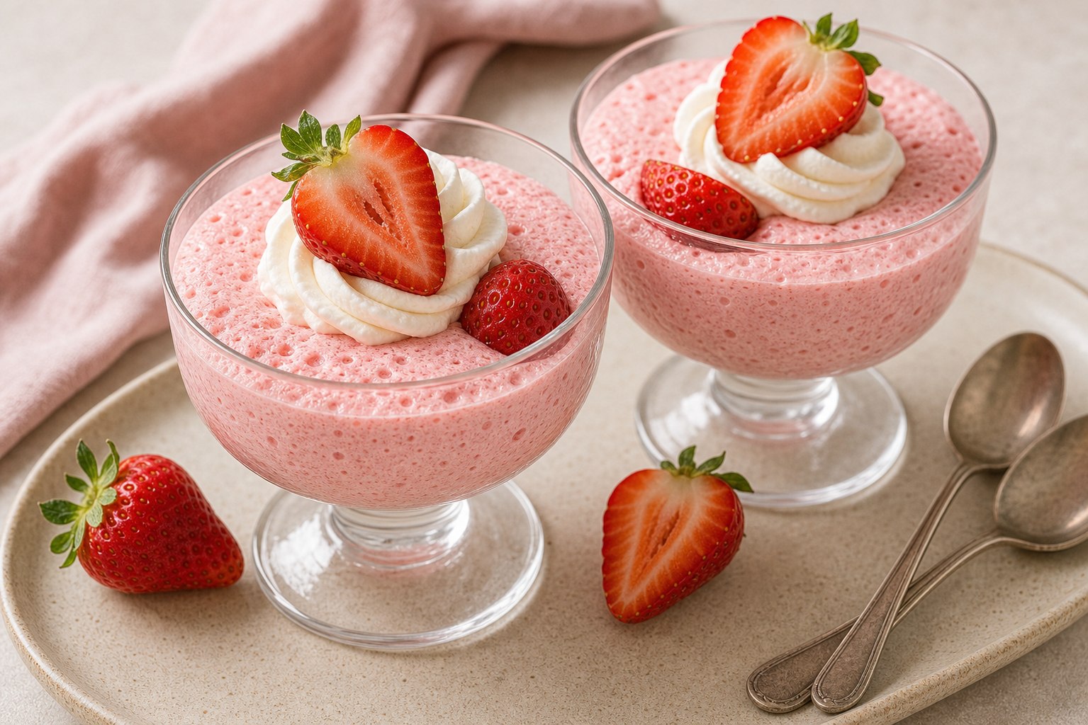 Esponjado blanco con salsa de fresas encima