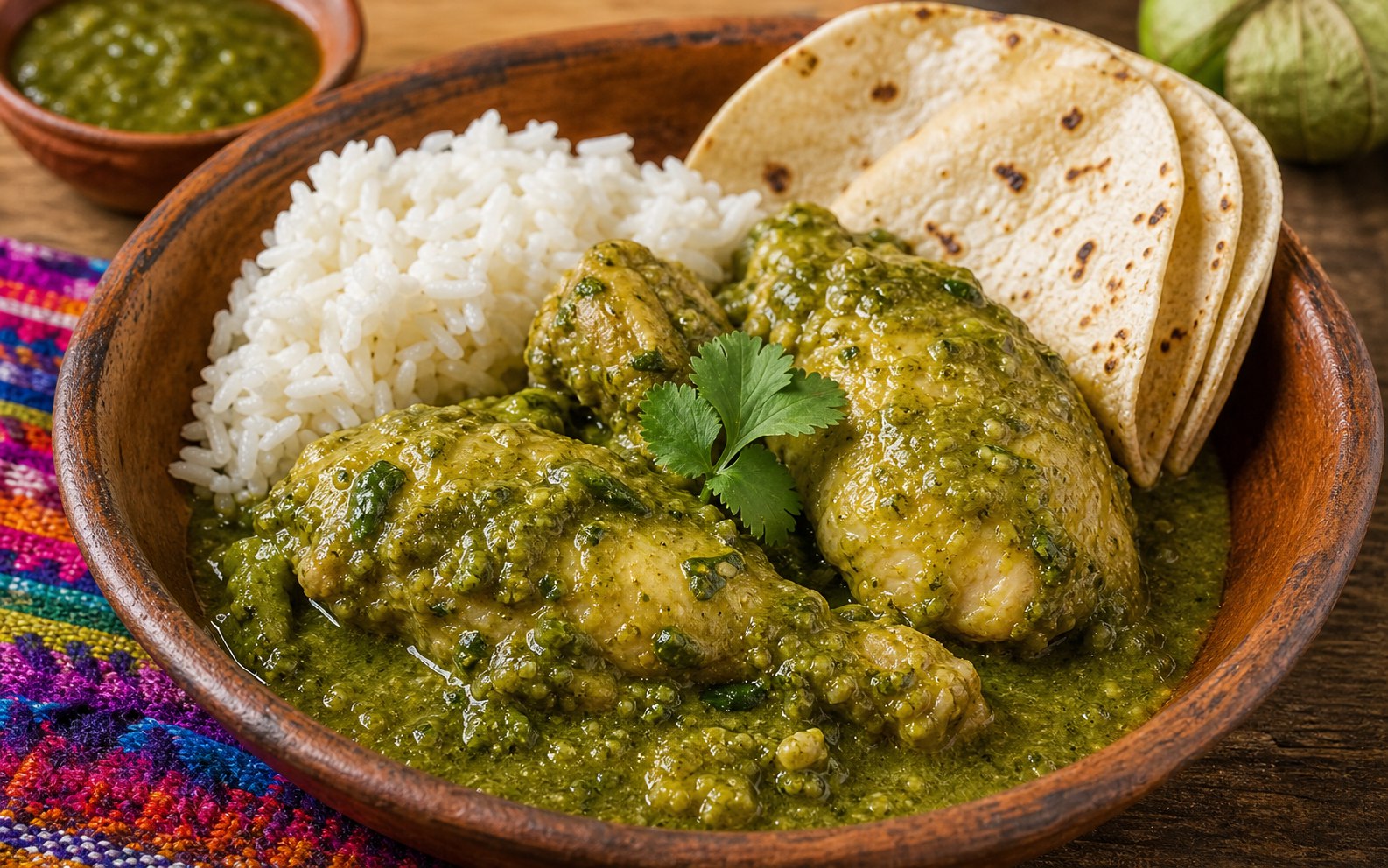 Jocón verde con pollo y arroz blanco