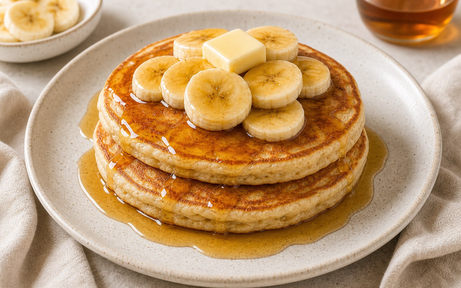 Panqueques con rodajas de banano y miel