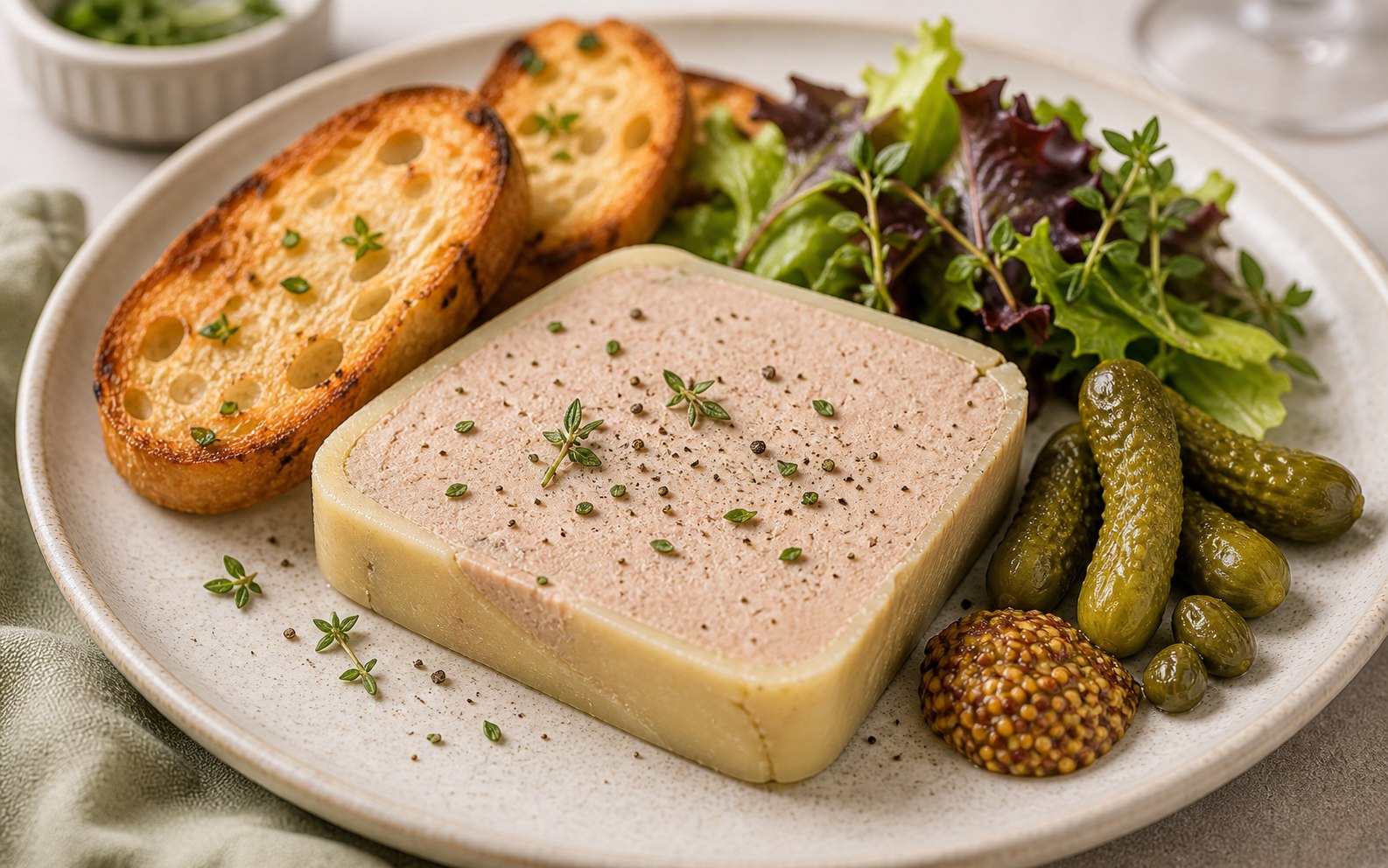 Rodajas de paté de pollo sobre tostadas