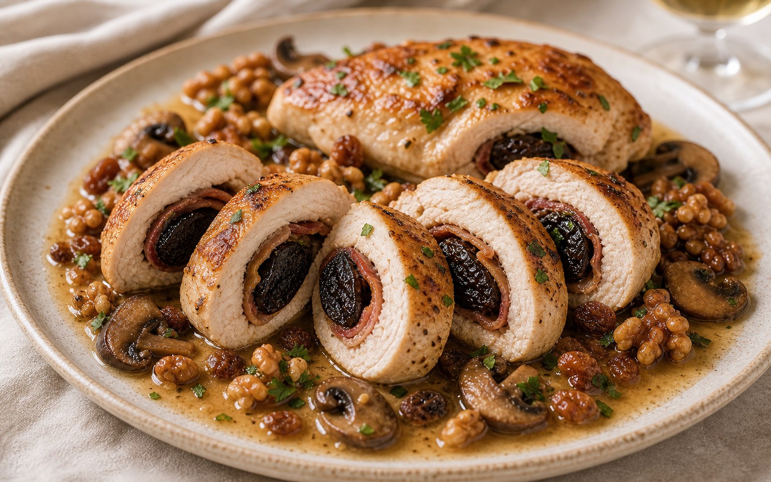 Pechugas de pollo rellenas con ciruela y tocino