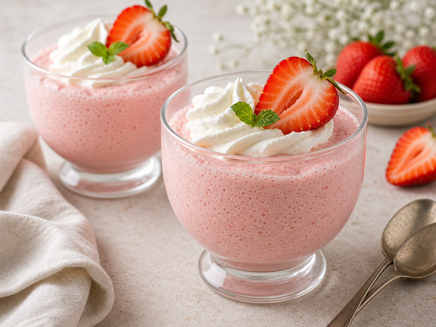 Soufflé rosa con crema chantilly encima